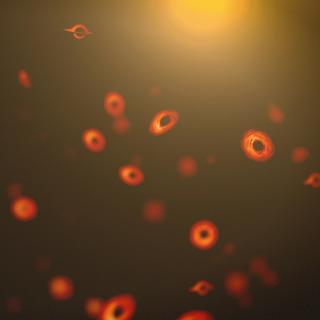 Concept art of primordial black holes in the early universe.